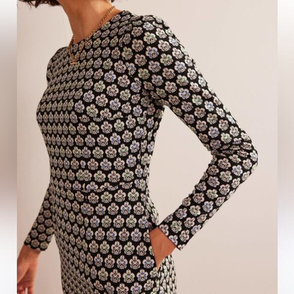 Boden Penelope jersey dress long sleeve carnation stamp 100% cotton knit spring - Picture 3 of 12